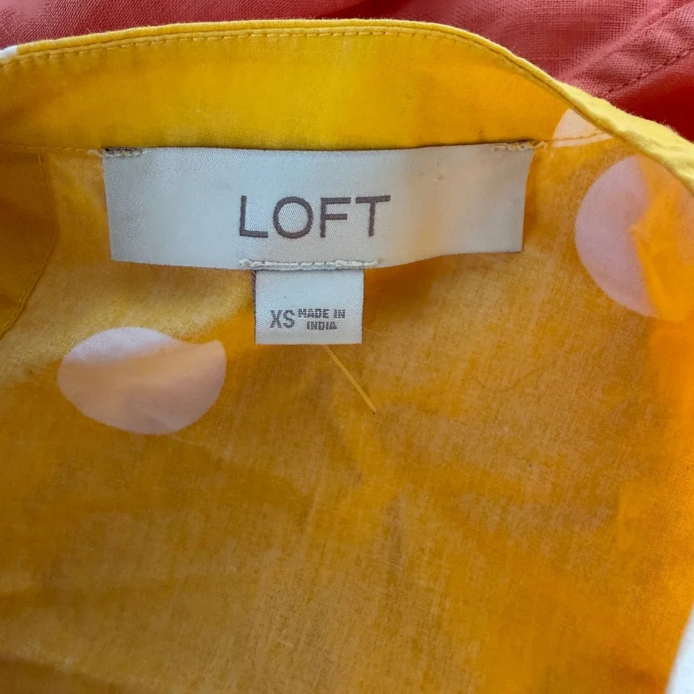 LOFT Yellow Polka Dot Puff Sleeve Blouse Top XS‎ 452455
